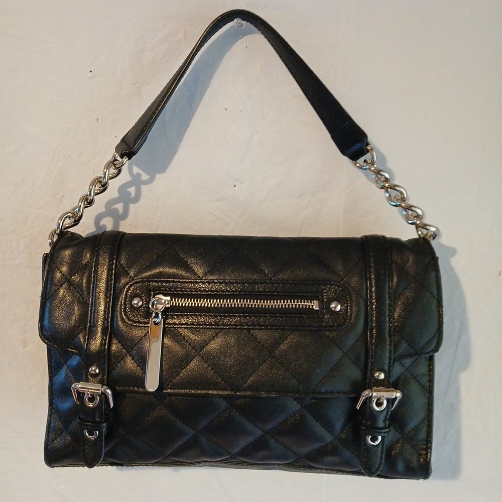 Via Spiga Black Leather Quilted Purse With Chain Handle